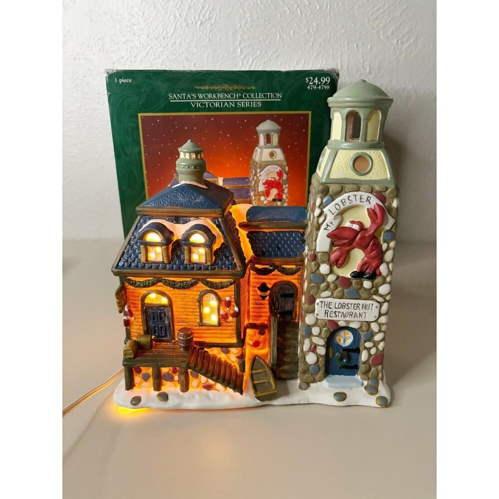 VTG '99 Santa's Workshop (Victorian Series) Lobster Hut Restaurant Lighted EUC
